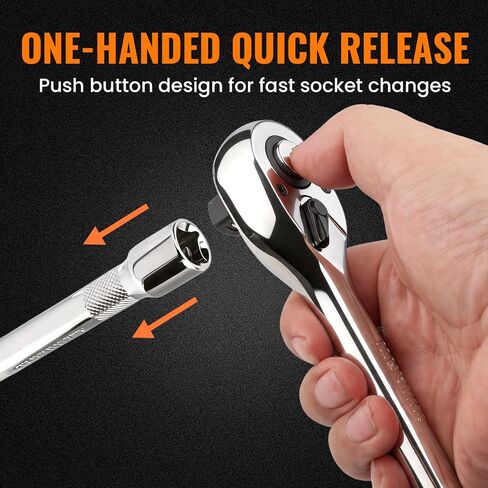 1/2" Drive Ratchet Wrench Set, 90T Quick-Release Reversible Ratchet, Cr-Mo Head with 5" Extension Bar for Automotive & Home Repair in Kuwait