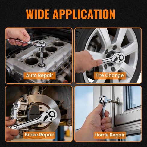 1/2" Drive Ratchet Wrench Set, 90T Quick-Release Reversible Ratchet, Cr-Mo Head with 5" Extension Bar for Automotive & Home Repair in Kuwait