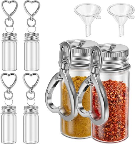 6 Pcs Travel Salt Shaker, Mini Salt Keychain Bottle with Mini Funnel, Portable Clear Glass Spice Jar, Small Key Chain Travel Salt and Pepper Shakers for Camping, Office, Outdoor in Kuwait