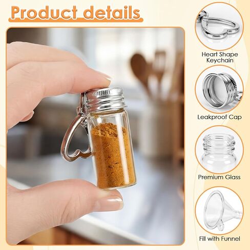6 Pcs Travel Salt Shaker, Mini Salt Keychain Bottle with Mini Funnel, Portable Clear Glass Spice Jar, Small Key Chain Travel Salt and Pepper Shakers for Camping, Office, Outdoor in Kuwait