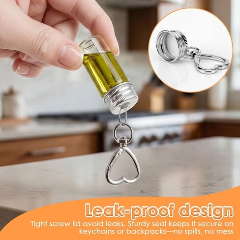 6 Pcs Travel Salt Shaker, Mini Salt Keychain Bottle with Mini Funnel, Portable Clear Glass Spice Jar, Small Key Chain Travel Salt and Pepper Shakers for Camping, Office, Outdoor in Kuwait