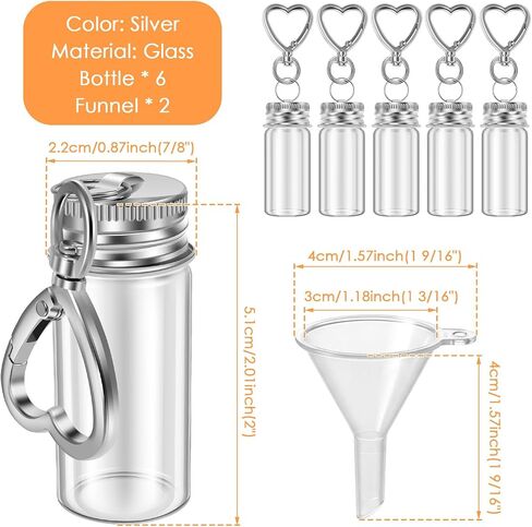 6 Pcs Travel Salt Shaker, Mini Salt Keychain Bottle with Mini Funnel, Portable Clear Glass Spice Jar, Small Key Chain Travel Salt and Pepper Shakers for Camping, Office, Outdoor in Kuwait