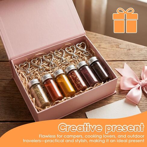6 Pcs Travel Salt Shaker, Mini Salt Keychain Bottle with Mini Funnel, Portable Clear Glass Spice Jar, Small Key Chain Travel Salt and Pepper Shakers for Camping, Office, Outdoor in Kuwait