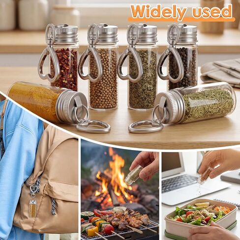 6 Pcs Travel Salt Shaker, Mini Salt Keychain Bottle with Mini Funnel, Portable Clear Glass Spice Jar, Small Key Chain Travel Salt and Pepper Shakers for Camping, Office, Outdoor in Kuwait