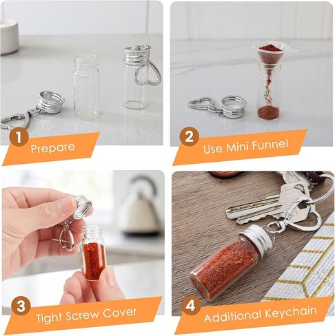 6 Pcs Travel Salt Shaker, Mini Salt Keychain Bottle with Mini Funnel, Portable Clear Glass Spice Jar, Small Key Chain Travel Salt and Pepper Shakers for Camping, Office, Outdoor in Kuwait