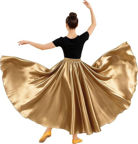 تنورة رقص نسائية طويلة من الساتان بزاوية 360 و540 درجة للأداء اليومي in Kuwait
