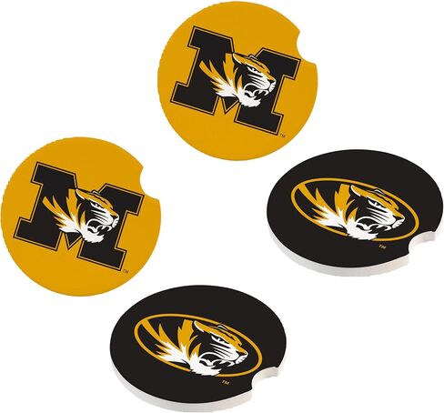 NCAA University of Missouri Car Coaster Set, 2pcs Absorbent Ceramic Stone Cup Holder Inserts, Removable Drink Mats for Cars, SUVs, and Trucks, College Auto Accessories in Kuwait
