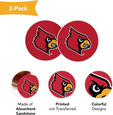 Desert Cactus University of Louisville Car Accessories UofL Cardinals Absorbent Sandstone Cup Coasters Licensed Product Set of 2 (Design A) in Kuwait