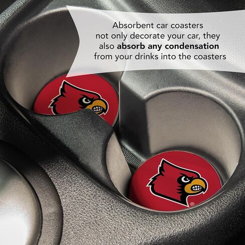 Desert Cactus University of Louisville Car Accessories UofL Cardinals Absorbent Sandstone Cup Coasters Licensed Product Set of 2 (Design A) in Kuwait