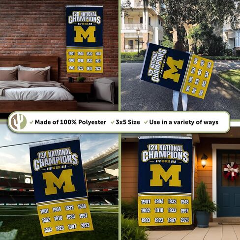 Desert Cactus University of Michigan 100% Polyester Indoor Outdoor 3x5 feet Banner Wolverines UM U of M (Flag Football Champs B) in Kuwait