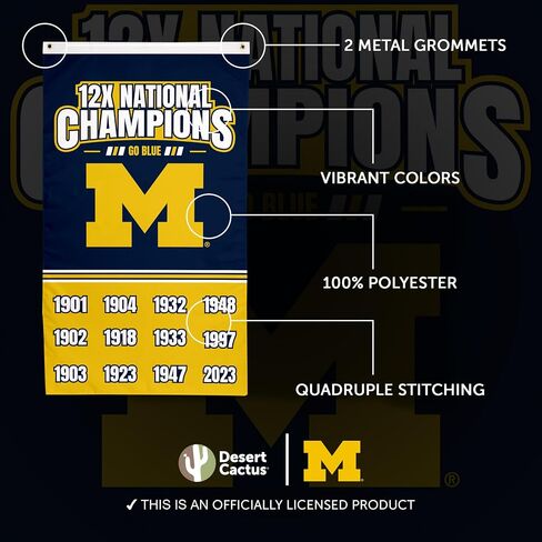 Desert Cactus University of Michigan 100% Polyester Indoor Outdoor 3x5 feet Banner Wolverines UM U of M (Flag Football Champs B) in Kuwait