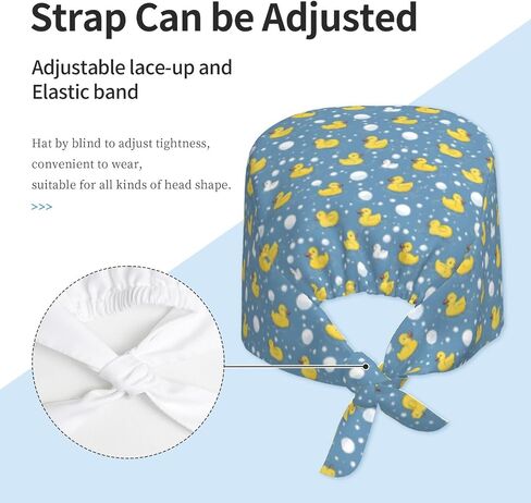 Simplified Duck Bubble Print Scrub Caps Women Men, Nurse Cap Surgical Caps Scrub Hats for Women Men, Adjustable Working Cap with Sweatband Black in Kuwait