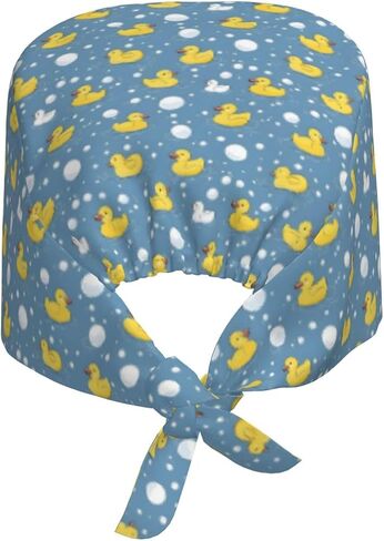 Simplified Duck Bubble Print Scrub Caps Women Men, Nurse Cap Surgical Caps Scrub Hats for Women Men, Adjustable Working Cap with Sweatband Black in Kuwait