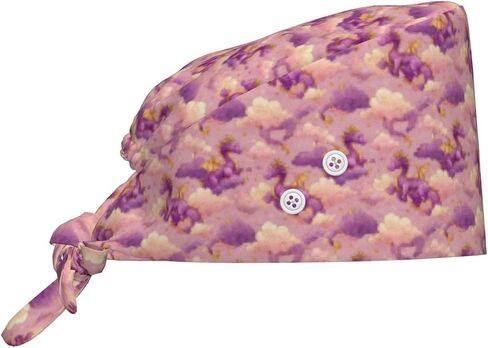 Fantasy Purple Dragon Cloud Print Scrub Caps Women Men, Adjustable Nurse Cap Surgical Caps Scrub Hats for Women Men, Working Cap with Buttons for Hanging Face Masks in Kuwait