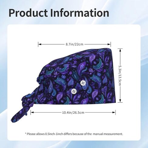 Boho Purple Paisley Floral Print Scrub Caps Women Men, Adjustable Nurse Cap Surgical Caps Scrub Hats for Women Men, Working Cap with Buttons for Hanging Face Masks in Kuwait
