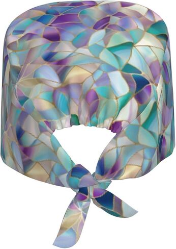 Modern Stained Glass Print Scrub Caps Women Men, Nurse Cap Surgical Caps Scrub Hats for Women Men, Adjustable Working Cap with Sweatband Black in Kuwait
