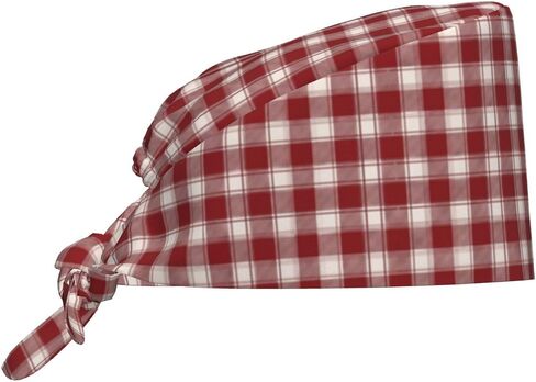 Cream Red Plaid Print Scrub Caps Women Men, Nurse Cap Surgical Caps Scrub Hats for Women Men, Adjustable Working Cap with Sweatband in Kuwait