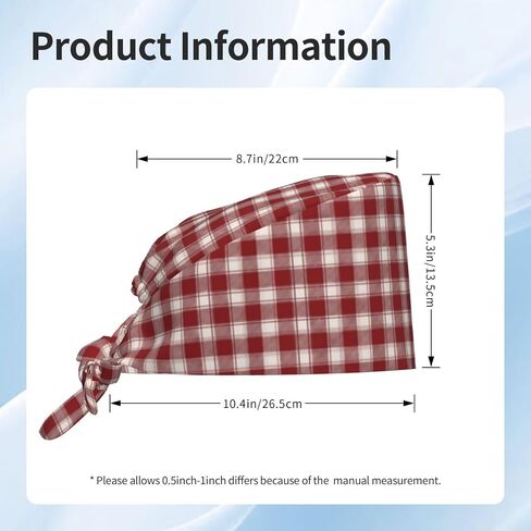 Cream Red Plaid Print Scrub Caps Women Men, Nurse Cap Surgical Caps Scrub Hats for Women Men, Adjustable Working Cap with Sweatband in Kuwait