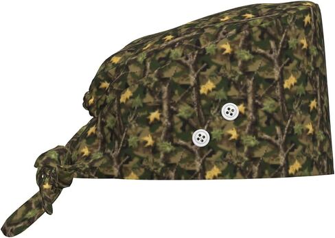 Retro Branch Camouflage Print Scrub Caps Women Men, Adjustable Nurse Cap Surgical Caps Scrub Hats for Women Men, Working Cap with Buttons for Hanging Face Masks in Kuwait