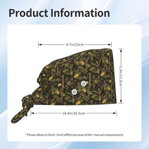 Retro Branch Camouflage Print Scrub Caps Women Men, Adjustable Nurse Cap Surgical Caps Scrub Hats for Women Men, Working Cap with Buttons for Hanging Face Masks in Kuwait