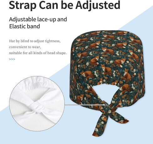 Retro Fox Mushroom Daisy A Print Scrub Caps Women Men, Nurse Cap Surgical Caps Scrub Hats for Women Men, Adjustable Working Cap with Sweatband Black in Kuwait