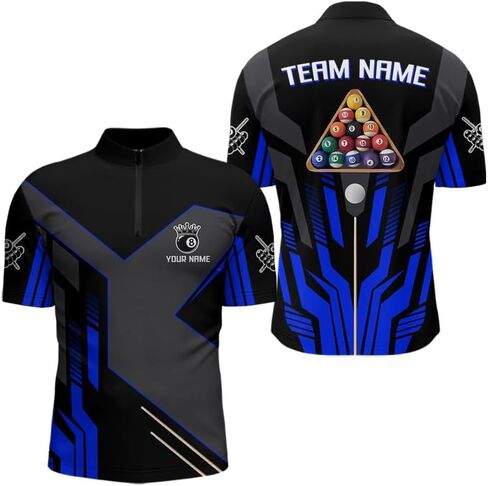Personalized Blue Black 8 Ball Pool Shirt for Men Women Custom Billiard League Team Jersey Polo, 1/4 Zip in Kuwait