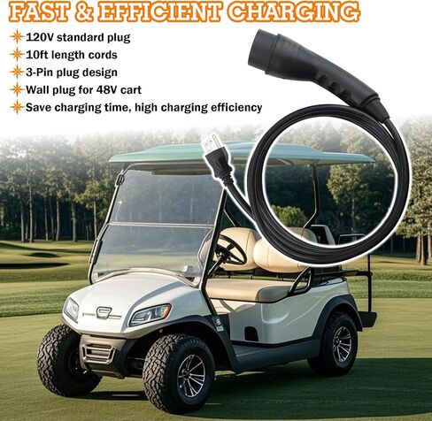 سلك طاقة شحن عربة الجولف متوافق مع عربات الجولف Evolution ICON EV 120 فولت 3-PIN مجموعة كابل الشحن استبدال رقم الجزء: 2.04.0620 ST-031016-PT in Kuwait