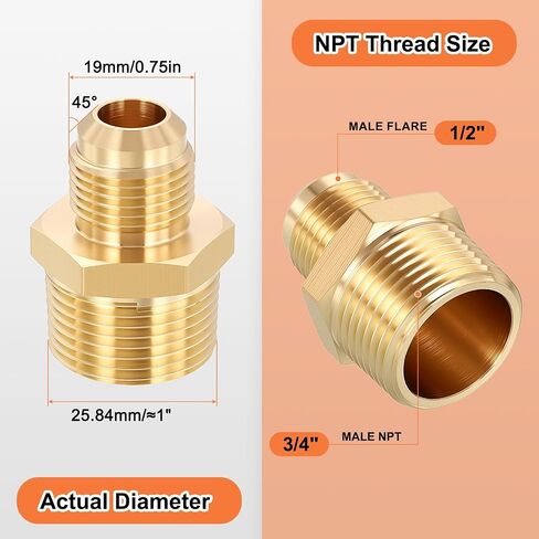 1 Pack Male to Male Adapter, 3/4" MNPT x 1/2" Male Flare Hex Nipple Pipe Extension Fitting for Industrial, Automotive, Fluid Transfer, Home Gardening, Water Treatment in Kuwait