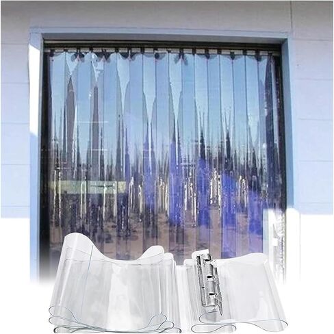 طقم شريط ستارة باب PVC صناعي - ستائر فينيل شفافة مرنة للمجمدات والمستودعات ومناطق العمل (1.05 × 2.5 م) - موفرة للطاقة، سهلة التركيب، شفافة، 1.05 × 2.5 م in Kuwait