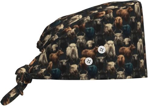 Colorful Rustic Cow A Print Scrub Caps Women Men, Adjustable Nurse Cap Surgical Caps Scrub Hats for Women Men, Working Cap with Buttons for Hanging Face Masks in Kuwait