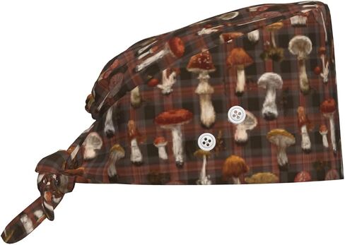 Vintage Mushroom Plaid A Print Scrub Caps Women Men, Adjustable Nurse Cap Surgical Caps Scrub Hats for Women Men, Working Cap with Buttons for Hanging Face Masks Black in Kuwait