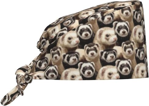 Cute Ferret Print Scrub Caps Women Men, Nurse Cap Surgical Caps Scrub Hats for Women Men, Adjustable Working Cap with Sweatband Black in Kuwait