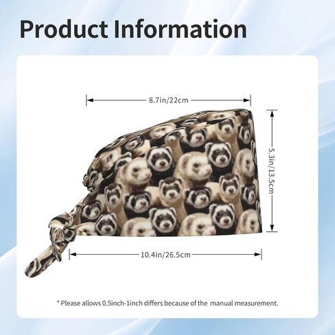 Cute Ferret Print Scrub Caps Women Men, Nurse Cap Surgical Caps Scrub Hats for Women Men, Adjustable Working Cap with Sweatband Black in Kuwait