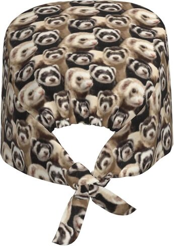 Cute Ferret Print Scrub Caps Women Men, Nurse Cap Surgical Caps Scrub Hats for Women Men, Adjustable Working Cap with Sweatband Black in Kuwait