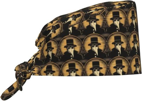 Retro Funny Raven Gentleman A Print Scrub Caps Women Men, Nurse Cap Surgical Caps Scrub Hats for Women Men, Adjustable Working Cap with Sweatband Black in Kuwait