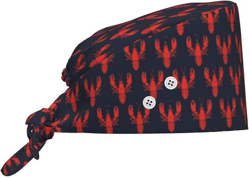 Retro Red Lobster Blue Print Scrub Caps Women Men, Adjustable Nurse Cap Surgical Caps Scrub Hats for Women Men, Working Cap with Buttons for Hanging Face Masks in Kuwait