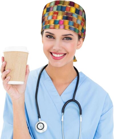Vibrant Pot Print Print Scrub Caps Women Men, Nurse Cap Surgical Caps Scrub Hats for Women Men, Adjustable Working Cap with Sweatband Black in Kuwait