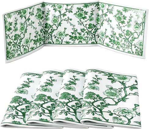Chinoiserie Mahjong Card Holder and 4pcs Mahjong line Finder Chinoiserie Print Mahjong Card Sleeve Large Size 6 1/8"x4 3/4"Soft Printed Fabric Scorecard (Green) in Kuwait