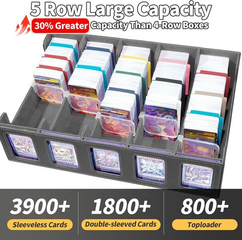 Trading Card Storage Box with Commander Display, 5-Row Deck Case with Removable Lid, 3900+ Cards Deck Case with 48 Colorful Dividers, Magic Card Organizer for TCG PTCG, Black Grey in Kuwait