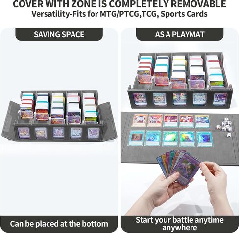 Trading Card Storage Box with Commander Display, 5-Row Deck Case with Removable Lid, 3900+ Cards Deck Case with 48 Colorful Dividers, Magic Card Organizer for TCG PTCG, Black Grey in Kuwait