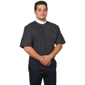 Men's Full Collar Clergy Shirt Short Sleeves - Includes Banded Collar in Kuwait