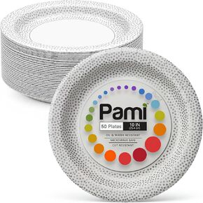 PAMI Disposable Paper Plates Flecked Collection Heavy Duty Party Plates, Oil & Water Resistant, Microwave Safe Disposable Plates (50, 10 inch Plate) in Saudi Arabia