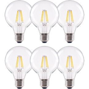 مصابيح إضاءة G25 LED غلوب، 40 وات مكافئة CRI 90+، قاعدة E26، أبيض دافئ 2700 ك، مصابيح إضاءة إديسون فانيتي لغرفة النوم، المطبخ، الغرور، مرآة عتيقة، زجاج شفاف مستدير، 6 عبوات in Kuwait
