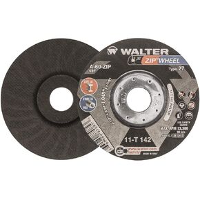 Walter Surface Technologies 11T142 ZIP عجلة قطع عالية الأداء، النوع 27، محور معدني سريع التغيير متماثل، أكسيد الألومنيوم، قطر 4-1/2 بوصة، سمك 3/64 بوصة، 7/8 بوصة، Grit A-60-ZIP (عبوة من 25) in Kuwait