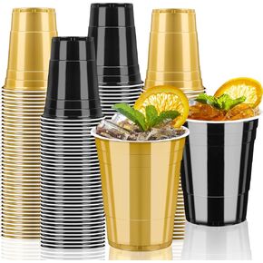 GGOLDMER 50 Pack 16oz Plastic Party Cups - Black and Gold Disposable Plastic Cups Graduation Cup for Cold Drinks, Halloween, Party, Weddings, Birthdays, Picnic, Holiday in Saudi Arabia
