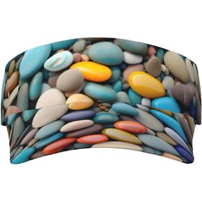 Beach Colored Pebbles Print Sports Sun Visor Hats Adjustable Running Golf Tennis Sun Cap for Women Men Black in Saudi Arabia