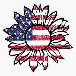 Red White Blue USA American Flag Sunflower Distressed Graphic Sticker Vinyl Decal Car Laptop Wall Window Bumper Sticker 5" in Kuwait