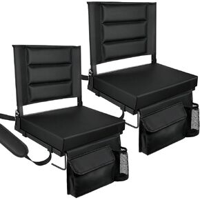 Stadium Seats with Back Support,Bleacher Chairs with Cushion, Portable Folding Stadium Chair with Removable Cushion and Large Pocket for School Events Sports Game(Black 2 Pack) in Kuwait