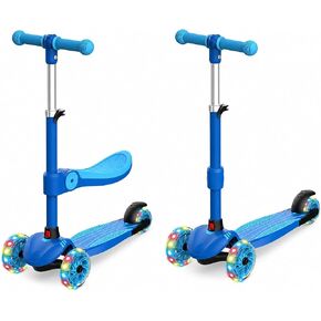 Kids Scooter for Ages 3-8, 3 Wheel Toddler Scooter with Seat & Magnetic LED Light-Up Wheels, Adjustable Height, Lean-to-Steer Kick Scooter for Boys Girls, Perfect Birthday in Saudi Arabia