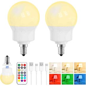 Rechargeable LED Light Bulbs with Remote, Dimmable Magnetic E12 Battery Operated Light Bulb, 12 RGB Colors, 480LM 40W Equivalent, 3 Timer, for Sconces, Lamps Without Power, Camping, Emergency 2 PACK in Saudi Arabia